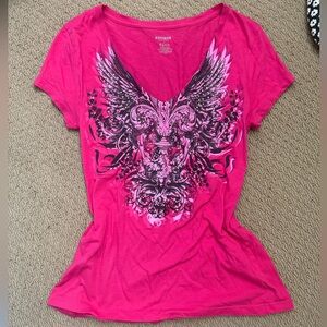 Women’s M/L Y2k Vintage Express Pink V neck Bedazzle Top